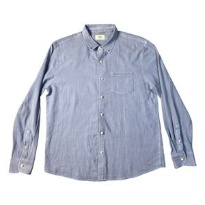 Marine Layer Selvage Long Sleeve Shirt Men's Medium Blue Stretch Button Up- Flaw